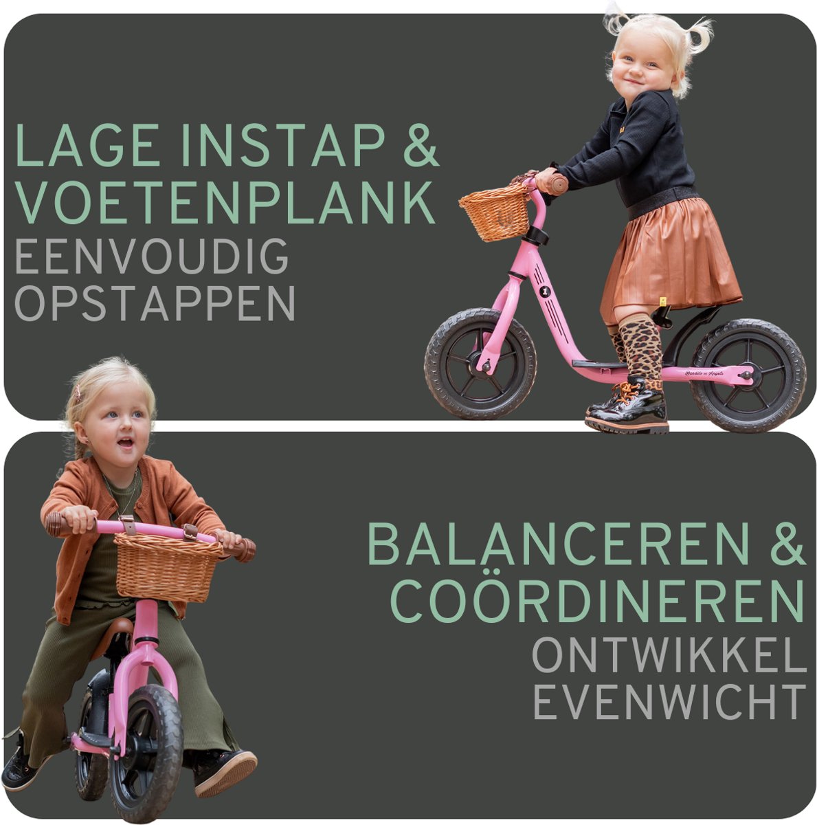 Bandits & Angels Metalen Loopfiets Met Mandje Starter Roze met Voetenplank vanaf 2 Jaar - Limited Edition - Roze Loop Fiets - Verstelbaar Zadel 29 tot 39 cm - Voor Jongens en Meisjes - Compact en Veilig - Lage Instap met Voetenplank — afbeelding 5