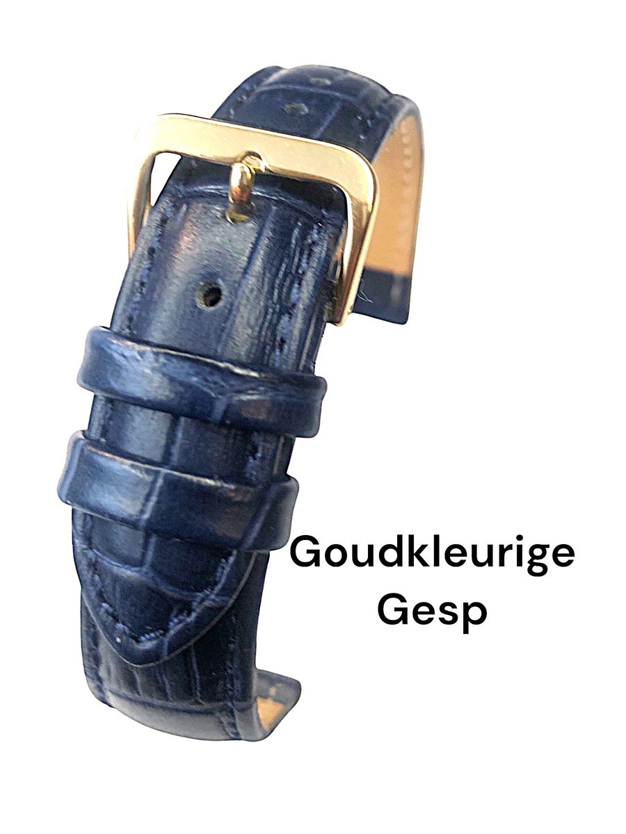 Horlogeband-horlogebandje-14mm-blauw-echt leer-gevuld-croco-zacht-goudkleurige gesp- 14 mm