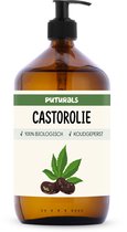 Puturals Castor Olie 100% Biologisch - 1000ml - Koudgeperst en Hexaanvrij - Castor Olie als Wimperserum, Haarolie en Huidolie - Rijk aan Vitamine E en Ricinolzuur - Ricinusolie voor Packing - Bruine Glazen Fles + Pomp