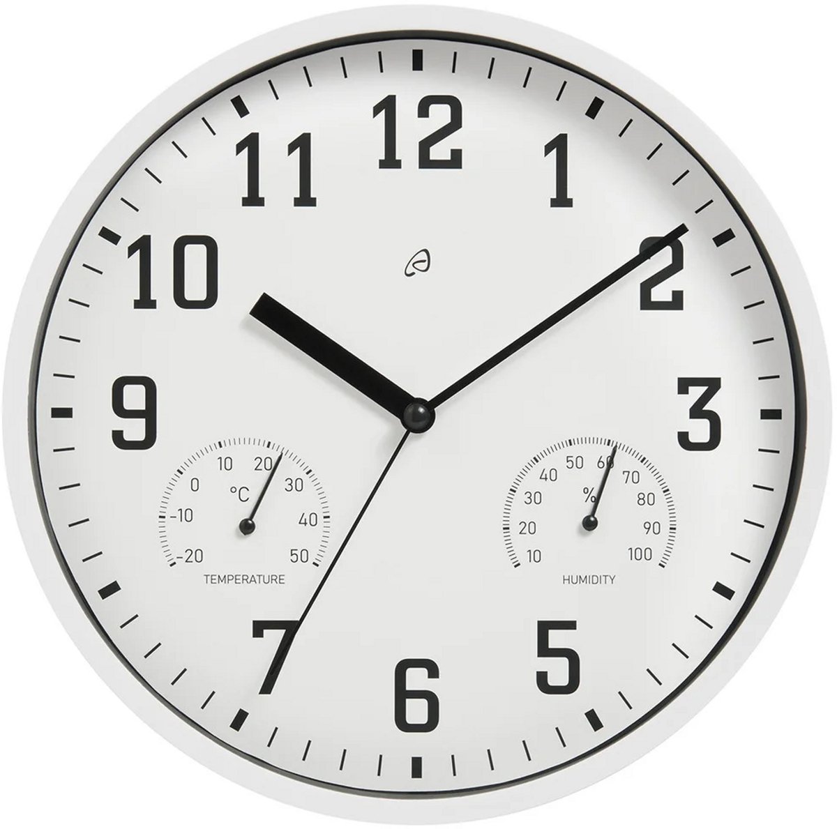 AURIOL® Wandklok Wit - Met Thermometer en Hygrometer - Witte Klok met luxe uitstraling | Stille klok | 25cm | Muur Klok