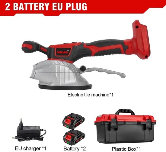 Porte-carreaux électrique 200 kg – Puissance 3 500 W – 2 batteries – 8 vitesses – Vibrations 72 000 tr/min – Poignée ergonomique – Longue durée de vie de la batterie – Rapide et précis – Pose de carrelage sans effort