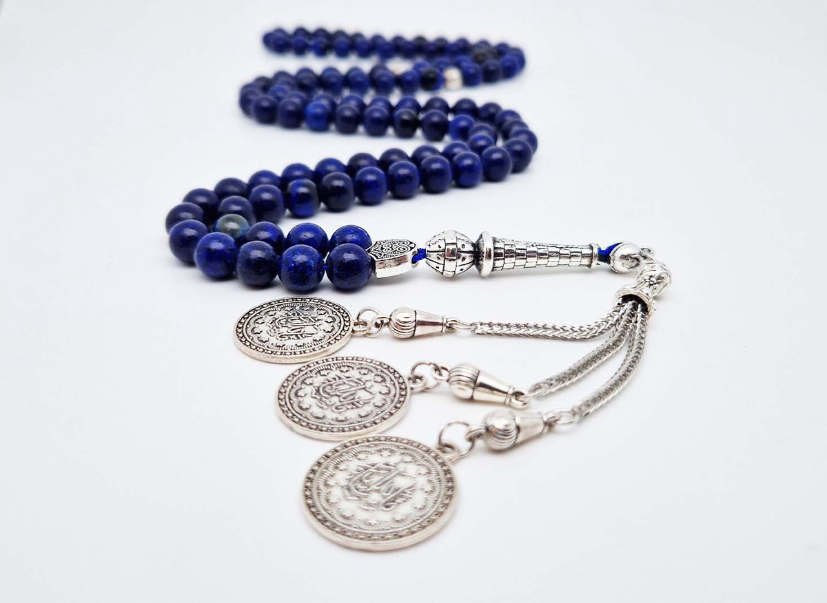 Handgemaakte tesbih "Tasbih" natuursteen " Azuur" - Aantal kralen 99 - Diameter kralen 8MM - met metaal tassel "Masha' allah" - Een mooi cadeau-idee