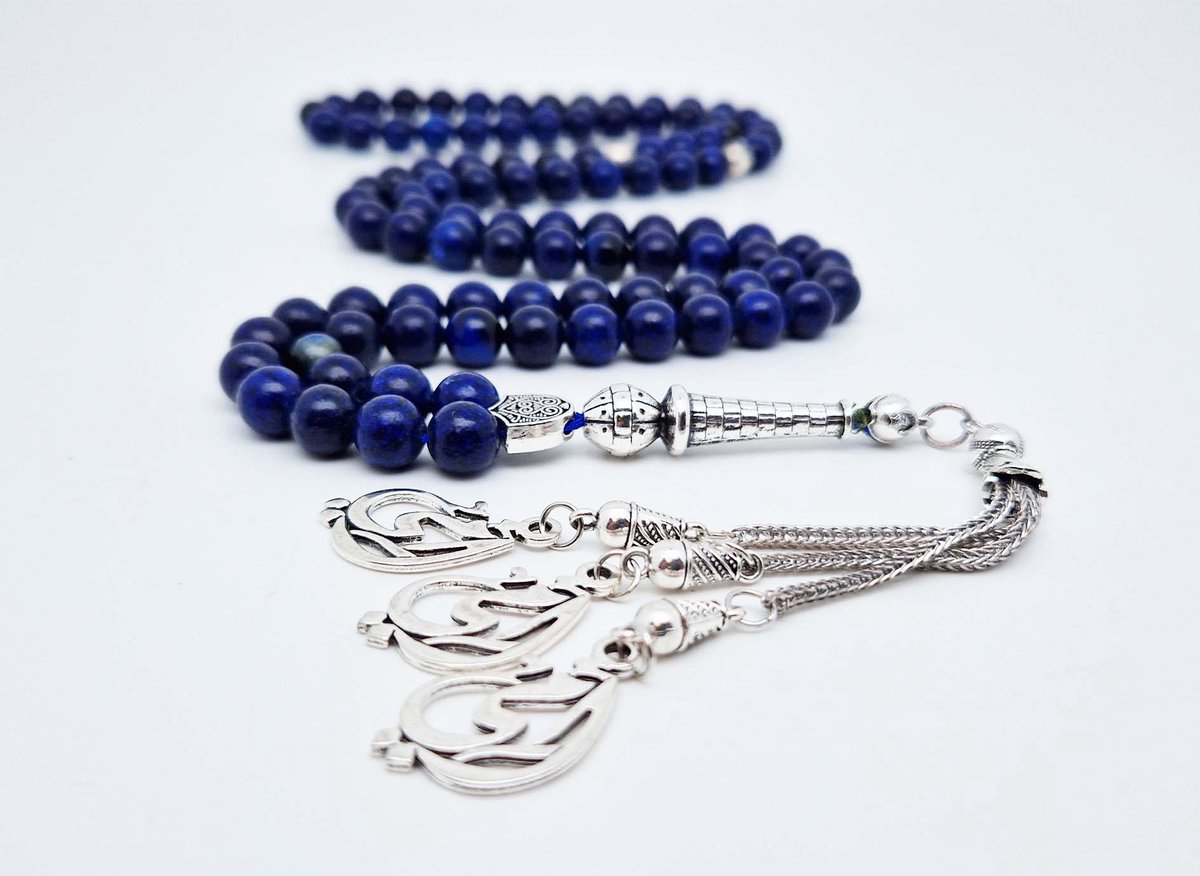 Handgemaakte tesbih "Tasbih" natuursteen " Azuur" - Aantal kralen 99 - Diameter kralen 8MM - met metaal tassel "Mijn moeder" - Een mooi cadeau-idee