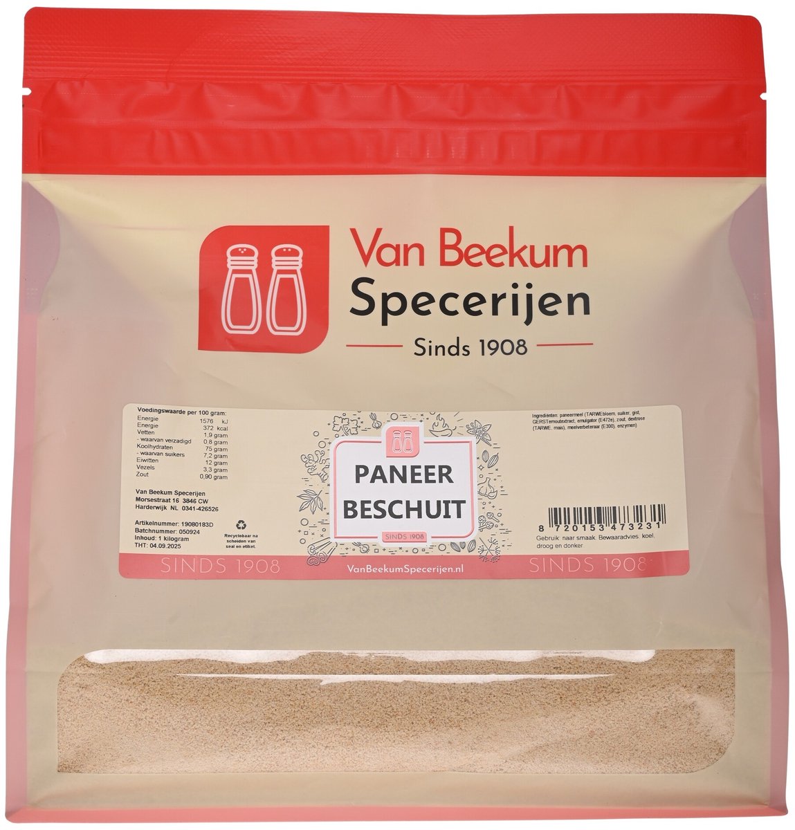 Goedkoopste Van Beekum Specerijen - Paneer Beschuit - 1 kilo (hersluitbare stazak