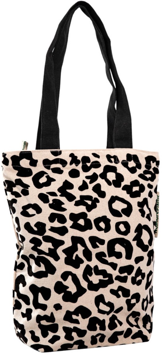 Tote Bag met ritssluiting - Baby Luipaard Black - Duurzaam - Gemaakt van gerecycled bedlinnen - Cadeau voor vrouw