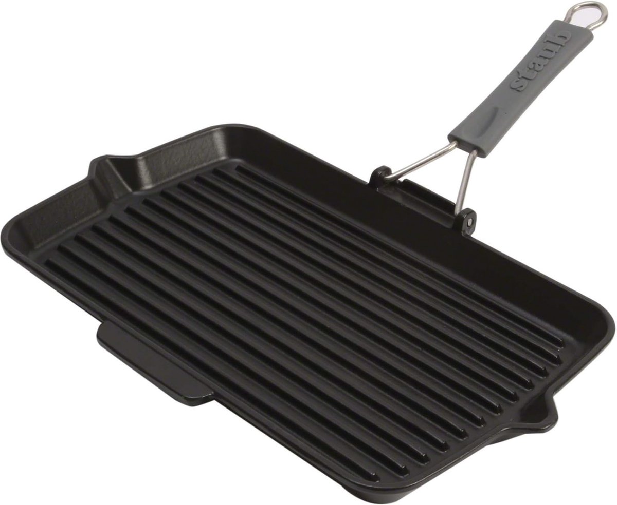 Goodivery ® Grillpan, rechthoekig, met siliconen handgreep, zwart, 34 cm x 21 cm