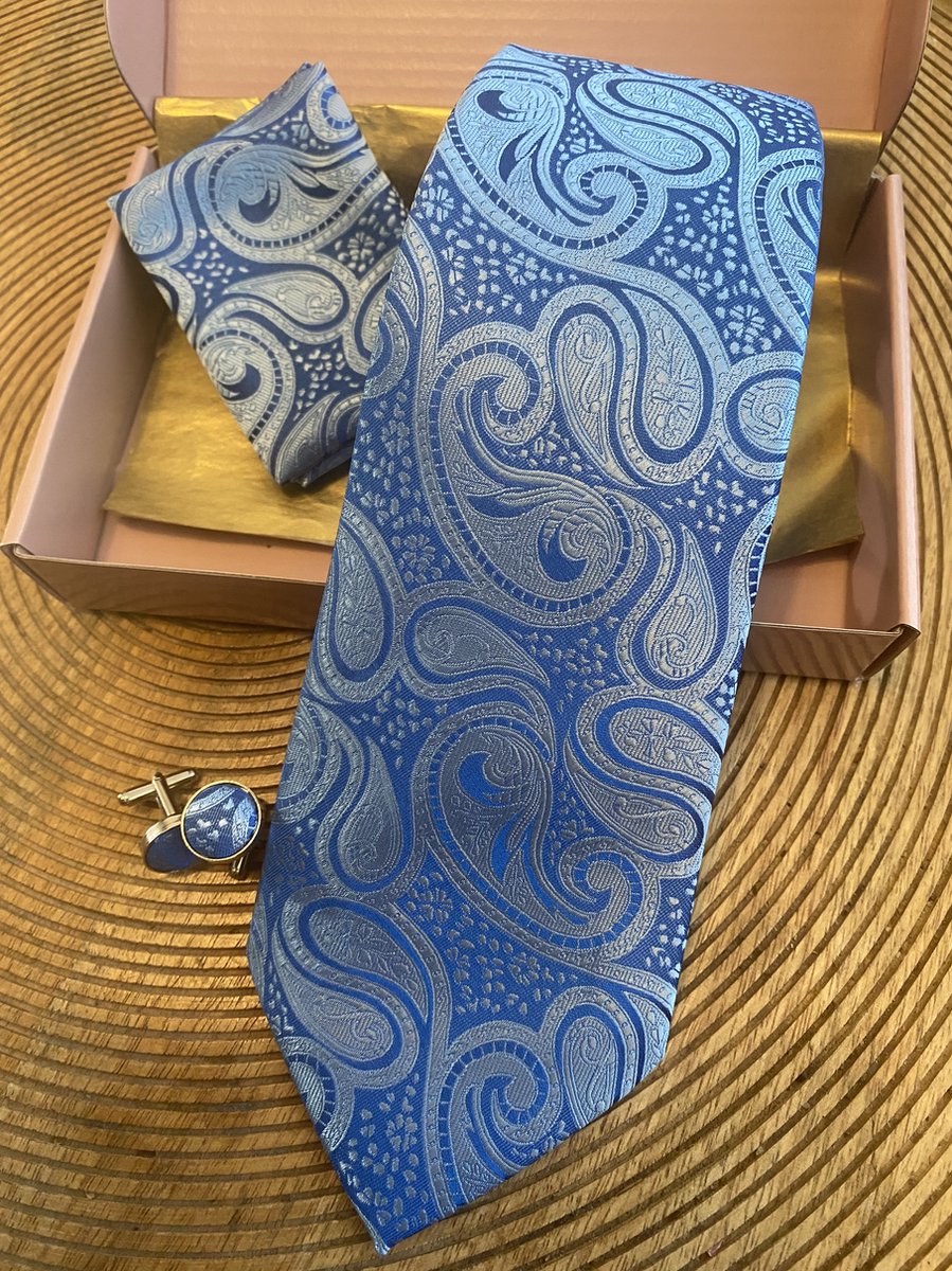 Qtie - Blauwe stropdas Illinois - 100% zijde - breedte 80mm - Paisley print