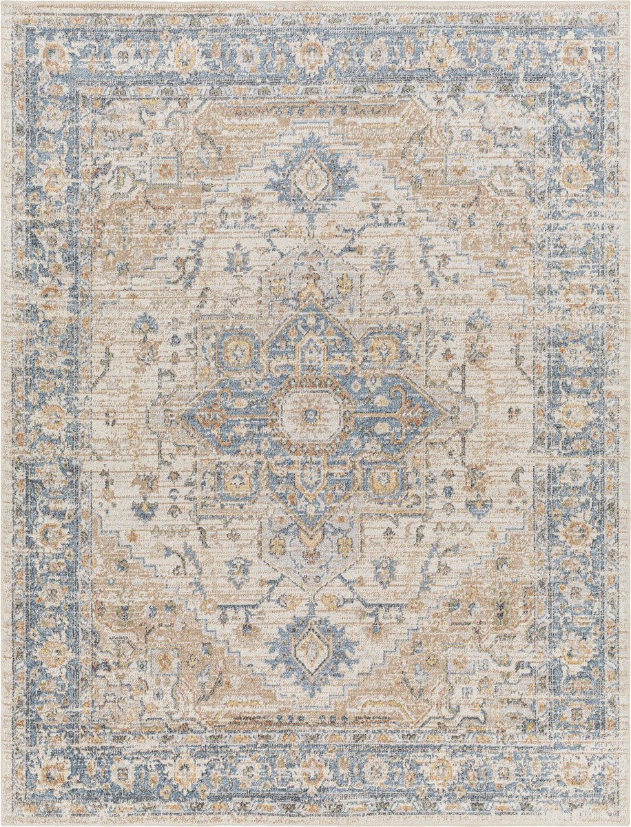 SURYA River vloerkleed wasbaar oosters vintage licht bruin blauw