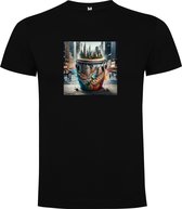 Zwart T-Shirt met “Kleurrijke Bongo drums – Afrikaans – Dansen – Muziek – Sky Line “ Print Full Color Maat L