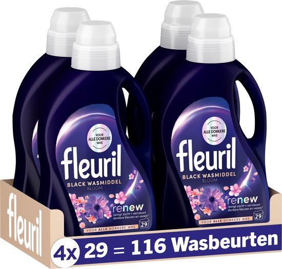 Fleuril Black Bloom - Vloeibaar Wasmiddel - Donkere en Zwarte Was - Intense Geurbeleving - 4x29 Wasbeurten - Voordeelverpakking
