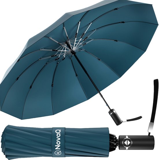 NovaQ Stormparaplu Opvouwbaar met Beschermhoes - Grote Paraplu 110 CM - Forrest Green - Automatisch Uitklapbaar - Windproof tot 100 KM P/U