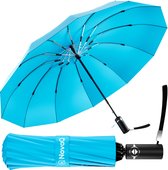 NovaQ Stormparaplu Opvouwbaar met Beschermhoes - Licht Blauw - Grote Paraplu 110 CM - Automatisch Uitklapbaar - Windproof tot 100 KM P/U