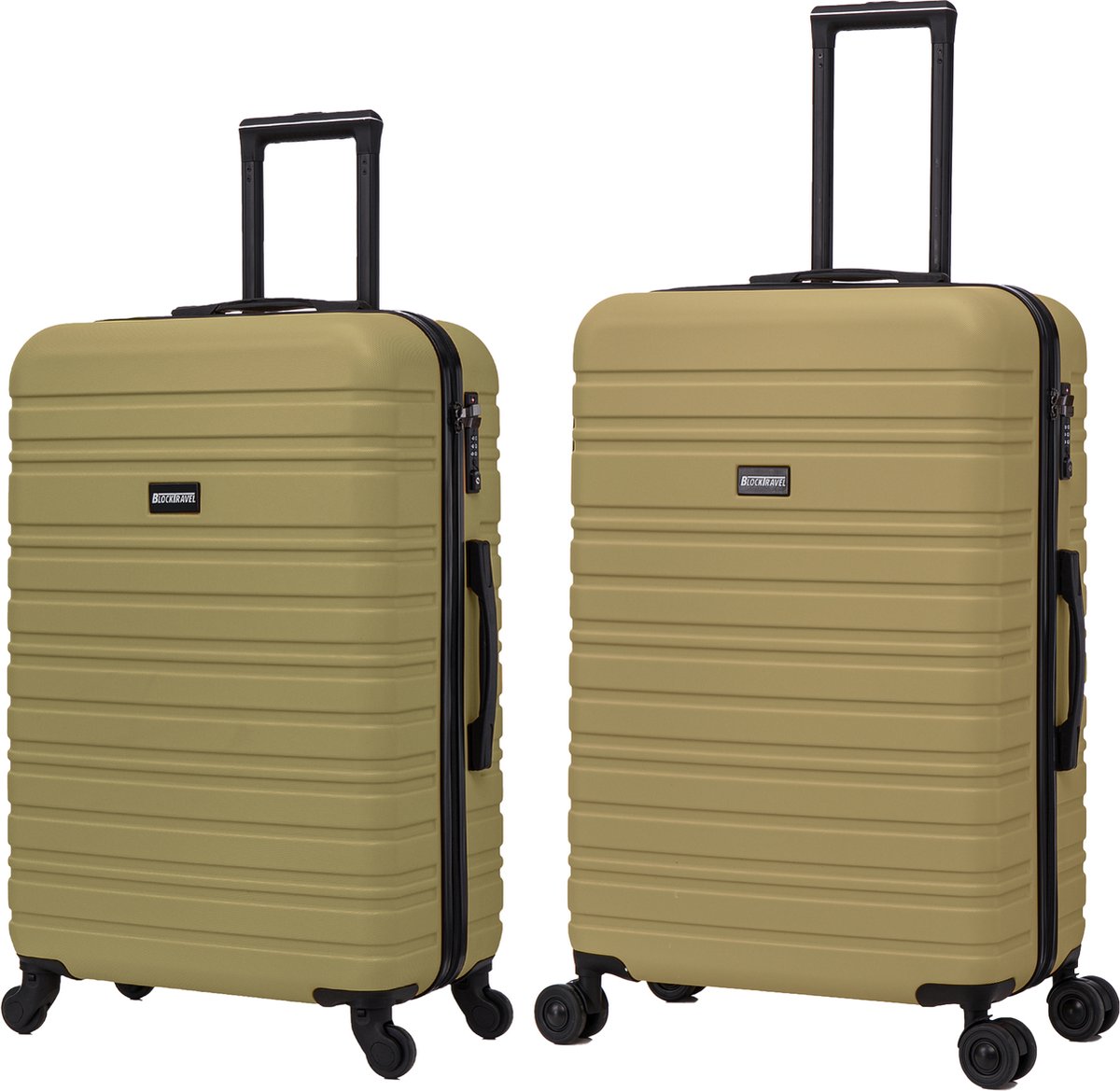 BlockTravel - kofferset - 2 delig - ABS - ruimbagage - met dubbele wielen - 74 en 95 liter - inbouw TSA slot - olijf groen