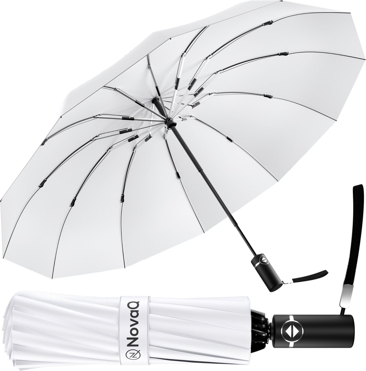 Bol.com NovaQ Stormparaplu Opvouwbaar met Beschermhoes - Wit - Grote Paraplu 110 CM - Automatisch Uitklapbaar - Windproof tot 10... aanbieding