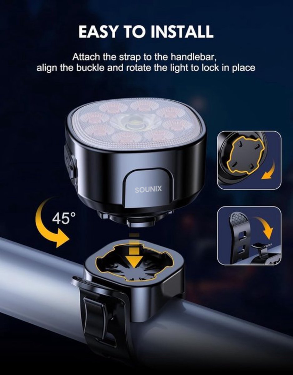 Sounix Fietsverlichting USB – Voor- & Achterlicht IP65 thumbnail 5