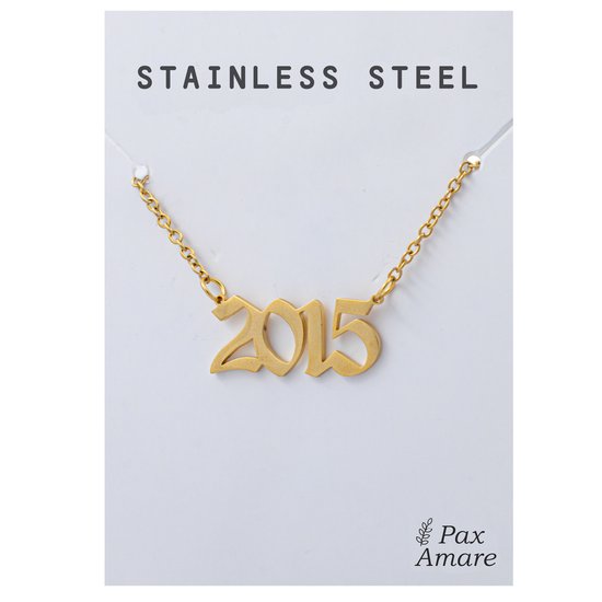 Collier Année 2015 Couleur Or - Acier Inoxydable - Bijoux sur Carte Cadeau - Pendentif Année - Pax Amare