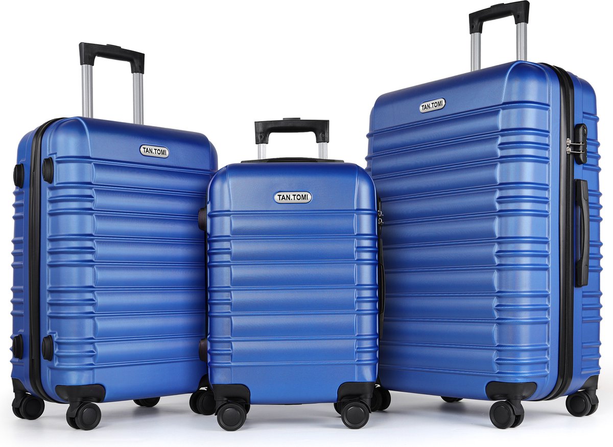 TAN.TOMI Kofferset - 3 Delig - 95L Handbagage + 65L +41L Ruimbagage - Cijferslot - Reiskoffer - Trolley Koffer met Wielen - Hmelsblauw