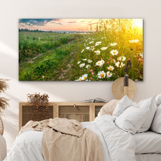 Décoration murale Métal - Peinture Aluminium Industriel - Fleurs - Marguerite - Nature - Soleil - Horizon - 160x80 cm - Dibond - Photo sur aluminium - Décoration murale industrielle - Pour le salon/chambre