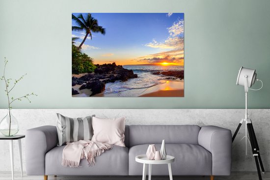 Décoration murale Métal - Aluminium Peinture Industrielle - Plage - Mer - Coucher de soleil - Hawaï - 160x120 cm - Dibond - Photo sur aluminium - Décoration murale industrielle - Pour le salon / chambre