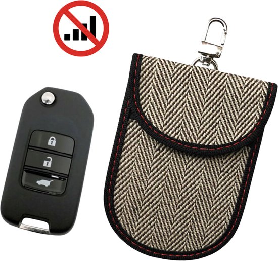 Étui à clés antivol Beige - Étui RFID pour clé de voiture - Bloque les signaux - Couvercle de clé avec porte-clés - Pochette pour clés Entrée sans clé - Antivol - Carte de débit