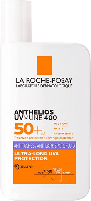 La Roche-Posay Anthelios UVMUNE 400 Anti-Pigmentvlekken Onzichtbare Zonnebrand Fluïde SPF50+ - Zeer Hoge Bescherming - Voor een gevoelige Huid - 50ml