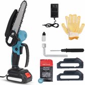 Mini Kettingzaag 21V Inclusief 2 LED Accu's - 15 cm Bladbreedte - Inclusief 2 Kettingen - Snoeizaag -Geschikt voor Makita Accu's - Takkenzaag