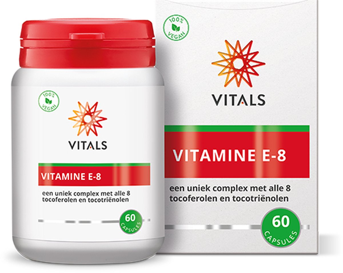 Goedkoopste Vitals Vitamine E-8 - 60 capsules. Een uniek complex met alle 8 tocoferolen en en tocotriënolen.