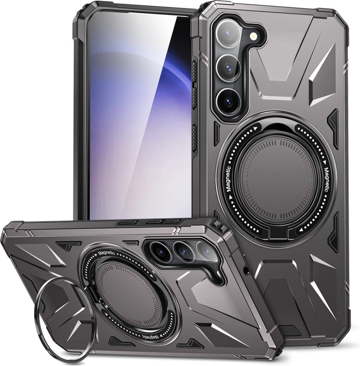 Coverup Hoesje - Geschikt voor Samsung Galaxy S25 Hoesje - Coverup Heavy Duty Ring Kickstand Back Cover - MagSafe Compatible - Grijs