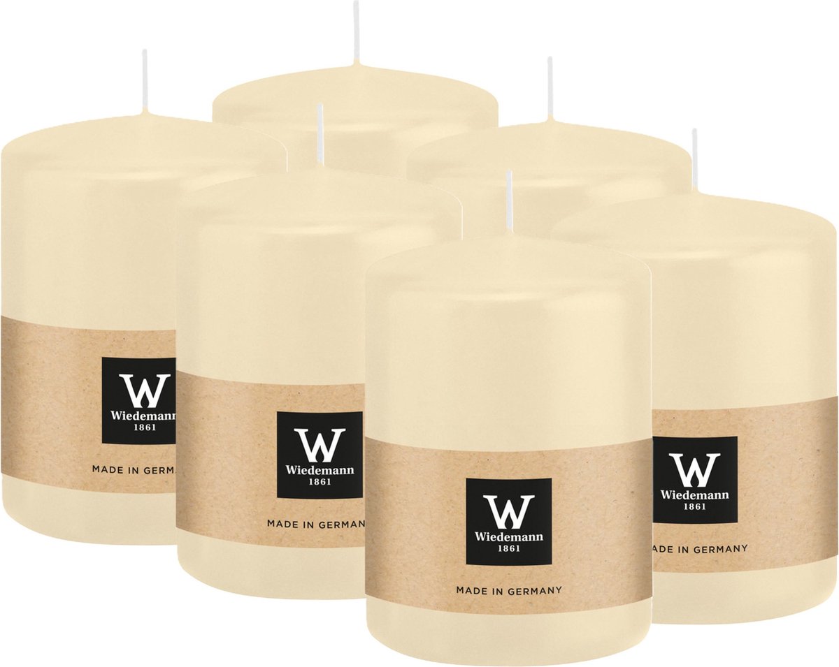 Wiedemann Cilinderkaars/stompkaars - 6x - creme wit - 6 x 8 cm - 29 branduren - zuilkaarsen