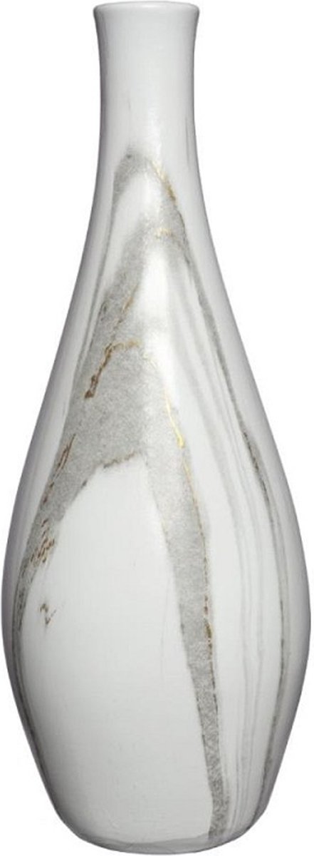 Ideas 4 Seasons Idea4seasons Bloemenvaas Dazzle - marmer look - Wit/goud - Keramiek - D13 cm x H35 cm - vaas