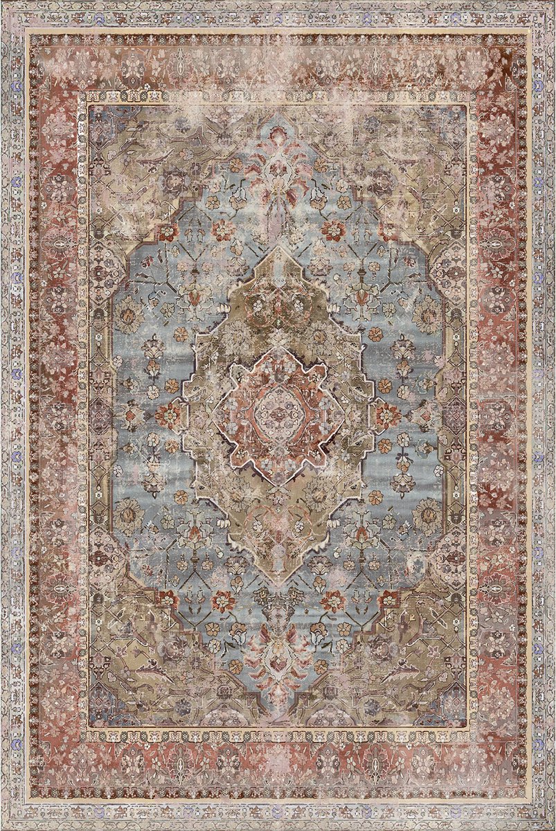 Bamyum Avlin Bedrukt Tapijt Chenilleprint Machine Made 200 x 300 cm, Vintage Tapijt Slaapkamer, Antibacterieel Antislip Ondervloer Keukentapijt