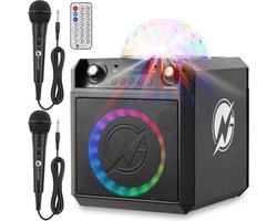 foto van N-GEAR Block Party 602 XL - Karaoke set met 2 Microfoons - Karaoke set voor volwassenen - Partybox met Verlichting - Space Grey