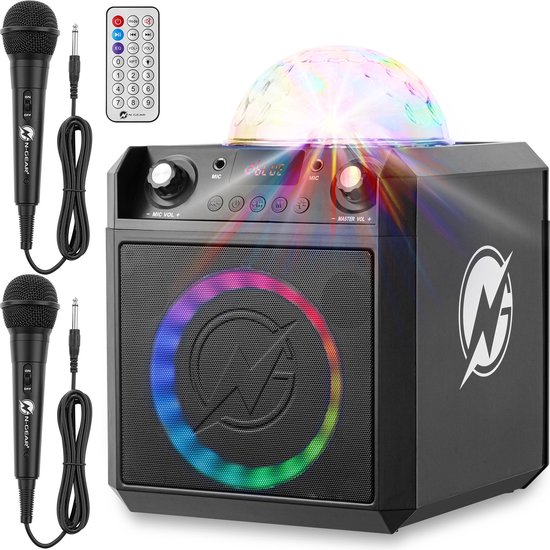 N GEAR Block Party 602 Karaoke Set Met 2 Microfoons Bluetooth Speaker Draadloos Partybox Verlichting Space Pink 971928008