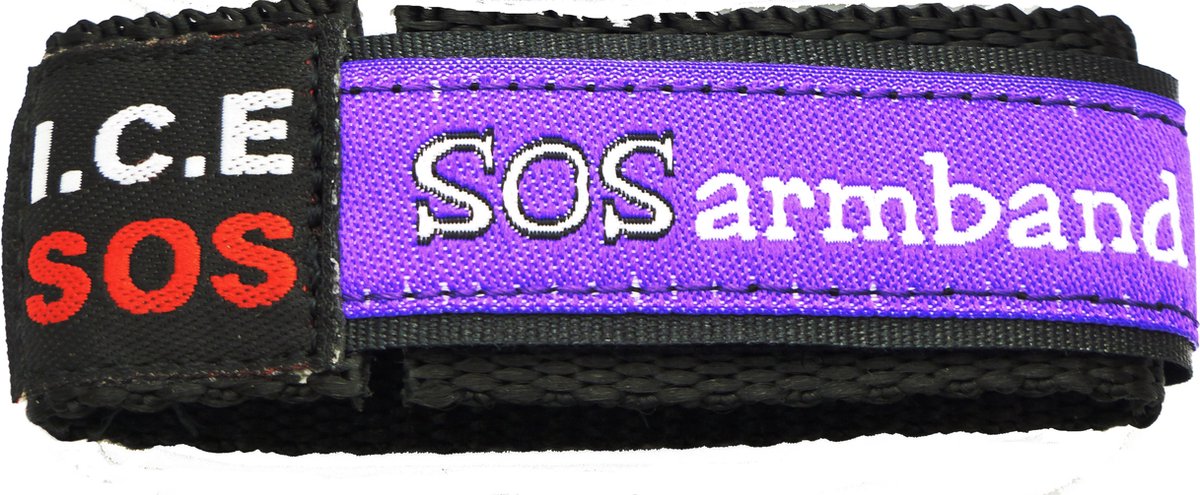 ICE SOS armband paars MEDIUM (9 tm 12 jaar). Een origineel cadeau. Ideaal voor dagelijks gebruik, duurzaam.