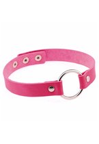 KIMU® Choker Donkerroze Ring - Pu Leer Collar Ketting Halsband Roze Sexy Halloween