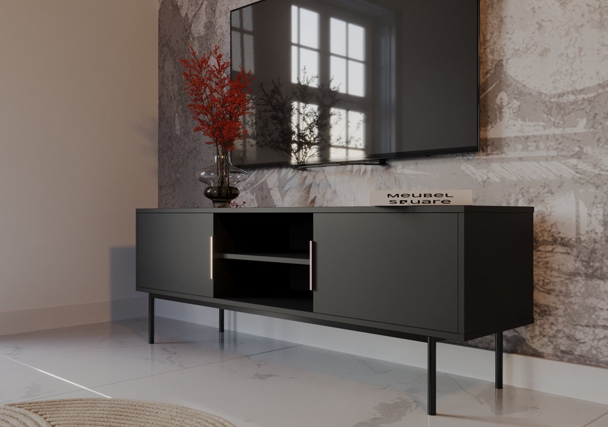 Meubel Square TV meubel Luxora - Mat Zwart - 154 cm - Kast
