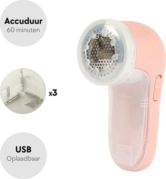 WLC Elektrische Pluizenverwijderaar -Draadloos - Kledingontpluizer - Accuduur 60 minuten - 3 Opzetstukken - Roze
