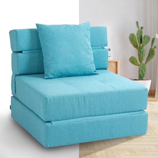 Slaapstoel - Uitklapbaar - Slaapbank - Logeerbed - Zetelbed - Slaapfauteuil - Vouwbed - 1 persoons - Zeer comfortabel - Lichtblauw