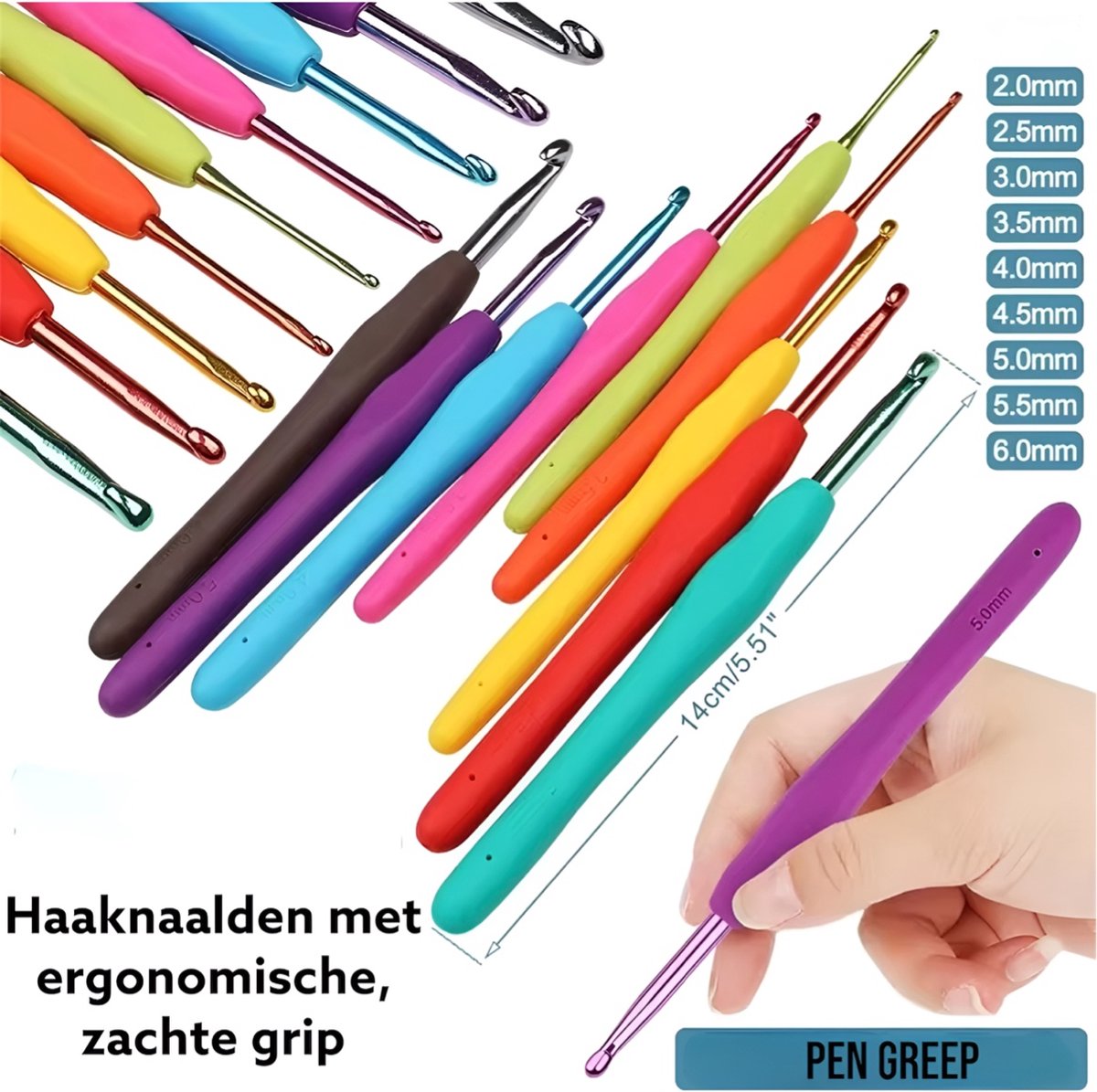 67 Delige Haaknaaldenset - Haaknaalden met Softgrip - Haakgaren - Haken voor Beginners - Haken Pakket - Haaknaalden Ergonomisch - Inclusief Wol en Schaar — afbeelding 4