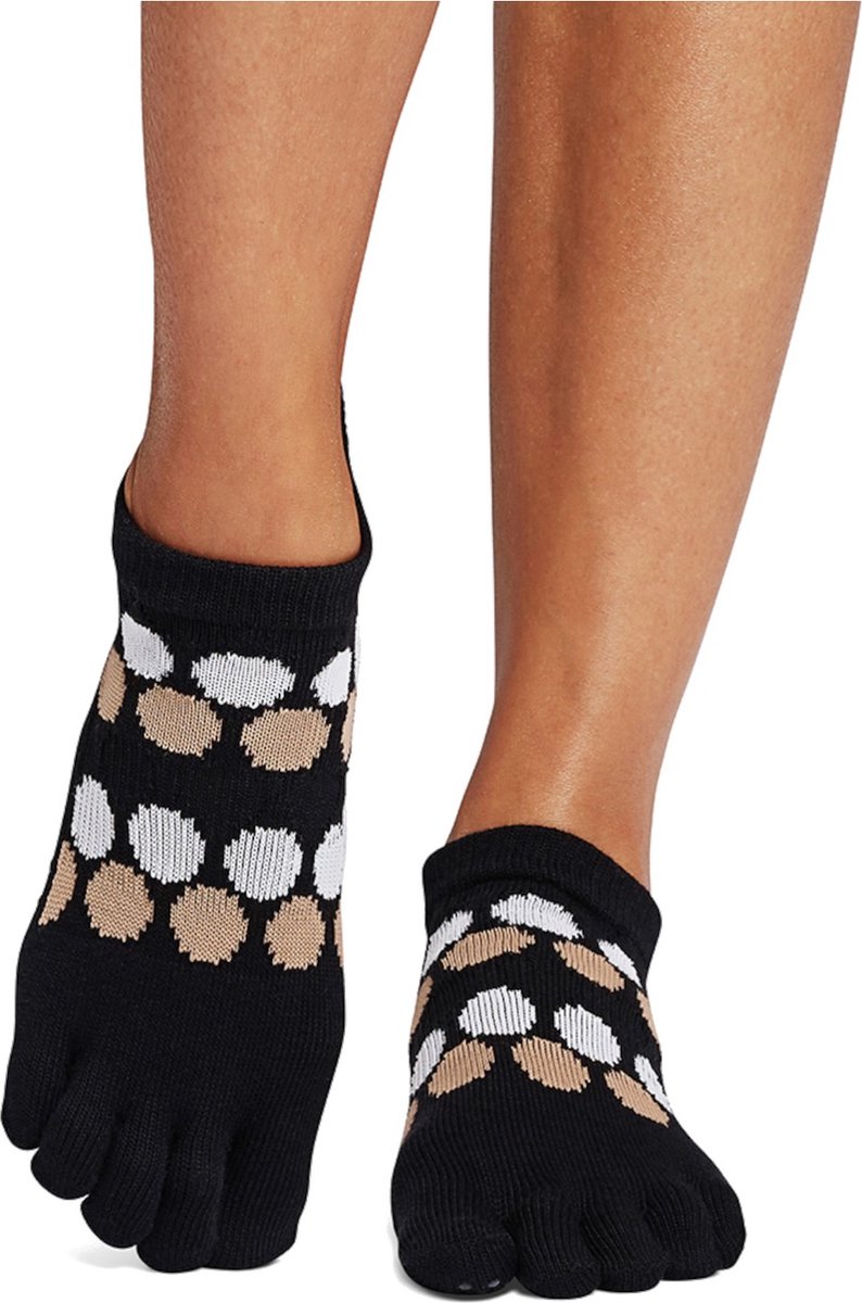 ToeSox Yoga No-Show Grip Socks teensokken - Zwart/Lichtbruin - 36-38