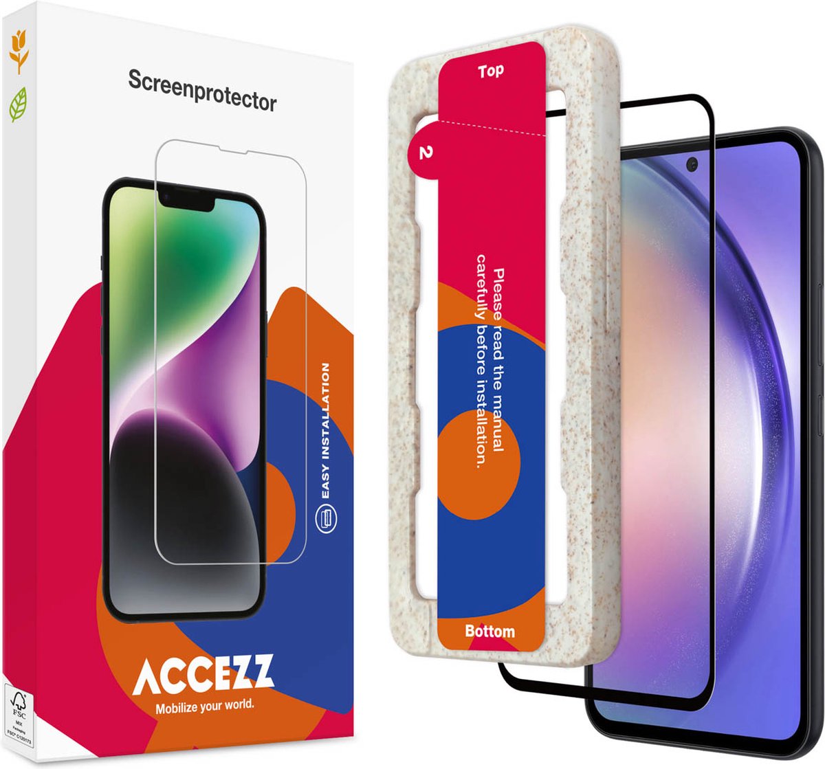 Accezz Screenprotector Geschikt voor Samsung Galaxy S23 FE / A54 (5G) - Accezz Gehard glas Full Cover screenprotector met bio applicator