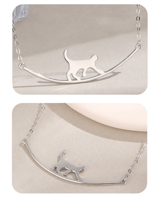 Set oorbellen en ketting met maan en kat