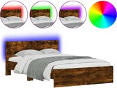 vidaXL - Cadre de lit - avec - tête - de - lit - et - LED - chêne - fumé - 120x200 - cm