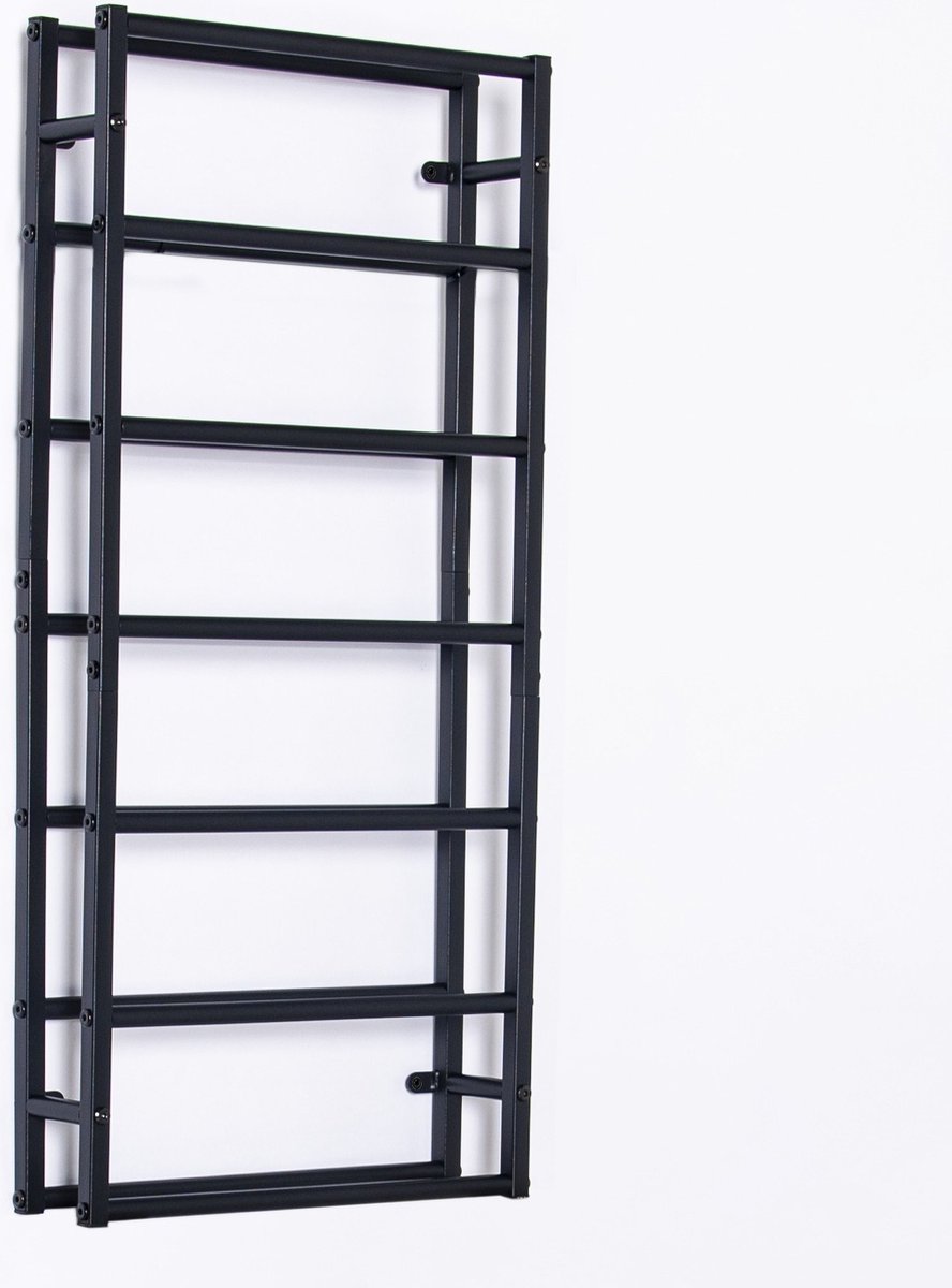 Lendo Online Wijnrek voor aan de muur - 6 flessen - Industrieel - 39x10x84cm (BxDxH) - Wandrek - Flessenrek - Hangend wijnrek - Muurrek - Poedercoat Staal - Zwart — cadeau in Wonen & Interieur - foto 4