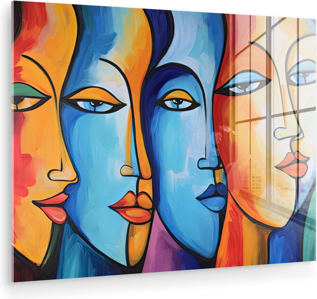 MuchoWow® Glasschilderij 80x60 cm - Schilderij acrylglas - Hoofd - Olieverf - Schilderij - Kleurrijk - Foto op glas - Muurdecoratie woonkamer - Wanddecoratie slaapkamer - Schilderijen