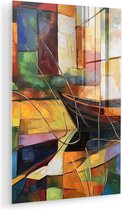 MuchoWow® Glasschilderij 60x90 cm - Schilderij acrylglas - Abstract - Kunst - Boot - Kleuren - Foto op glas - Muurdecoratie woonkamer - Wanddecoratie slaapkamer - Schilderijen