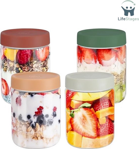 4 stuks Overnight havermoutpotten, 750 ml mealprep potten