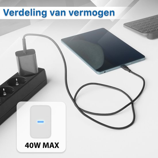 Adaptateur USB C 40 W + Câble Chargeur USB-C Chargeur Rapide - 3 Mètres - USB C vers USB C