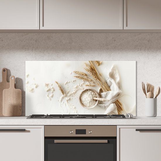 Crédence de Cuisinière en Aluminium 100x50 cm - Fleur - Bois - Blé - Écran Pare-éclaboussures pour Plaque de Cuisson - Protection Murale