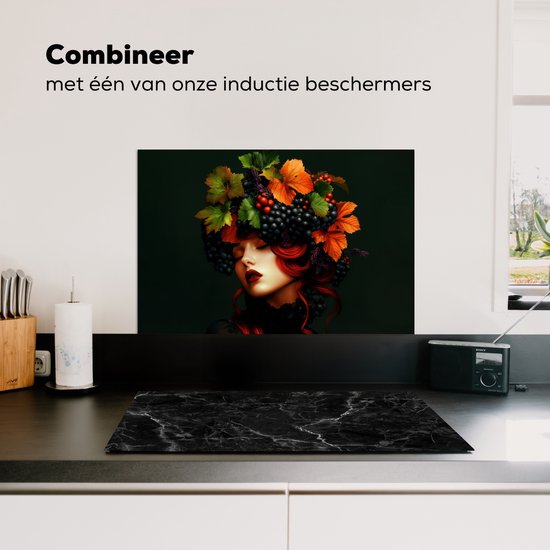 Crédence de Cuisinière en Aluminium 70x50 cm - Femme - Rouge - Vert - Raisins - Écran Pare-éclaboussures pour Plaque de Cuisson - Protection Murale